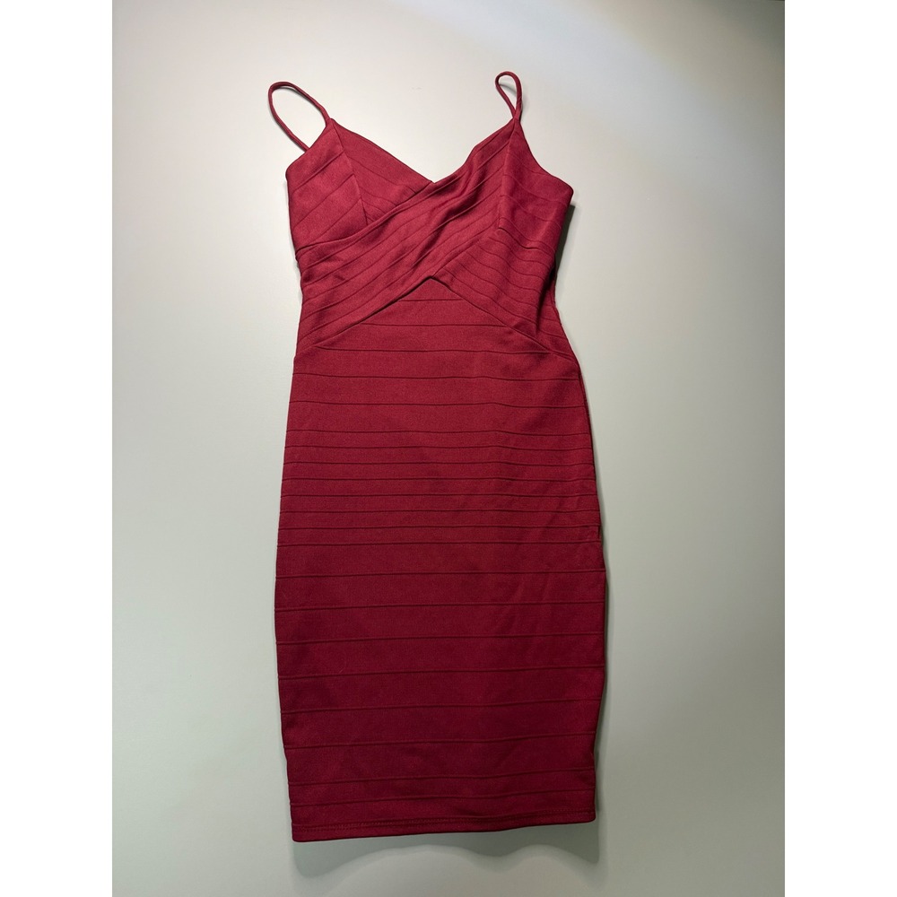 Olive Tree Womens Burgundy Bandage Bodycon Dress Red V-Neck Medium D4959